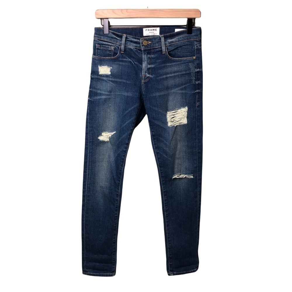 Frame Denim Le Garçon Skinny Low Rise Distressed Jeans Size 24 LG270 - Picture 3 of 10